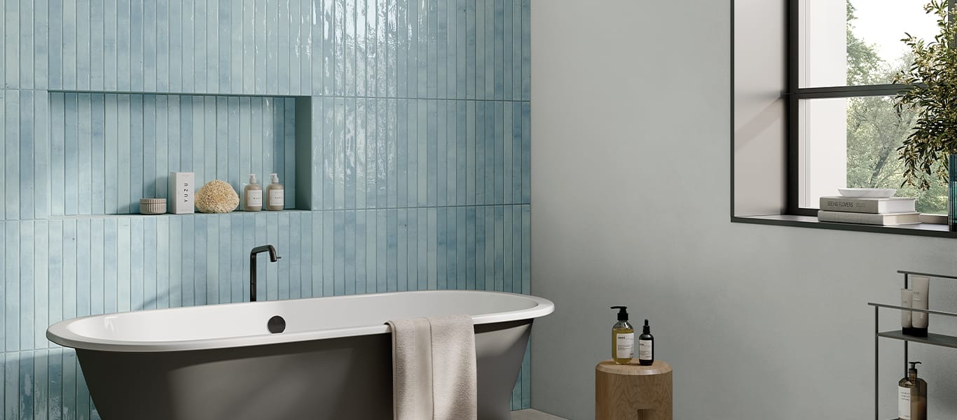 Sky Blue Bathroom Brick Tiles Fixed Vertically Copy